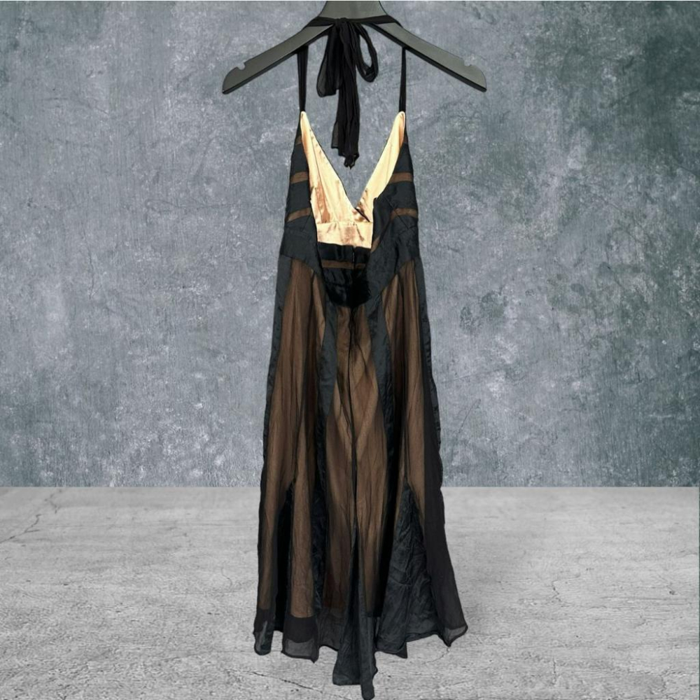 二手 BCBG 黑色真絲綁帶繞頸透色微彈 無袖 洋裝 VA804 ﹝凡賽蘇﹞-細節圖4