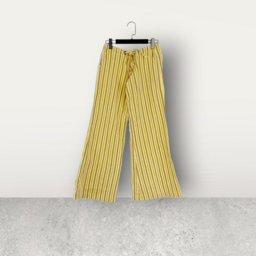 二手 BUDDHABOOD美國設計 黃 彈性棉麻條紋喇叭寬褲 牛仔 短褲 VA802﹝凡賽蘇﹞