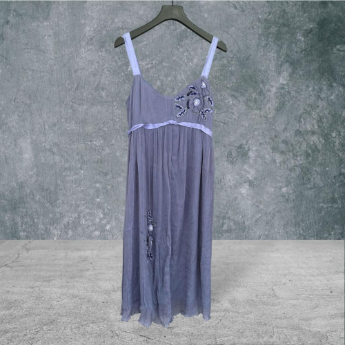 二手 MARC JACOBS 藍紫 高質感真絲縫珠花微透膚M號 無袖 洋裝 VA719 ﹝凡賽蘇﹞