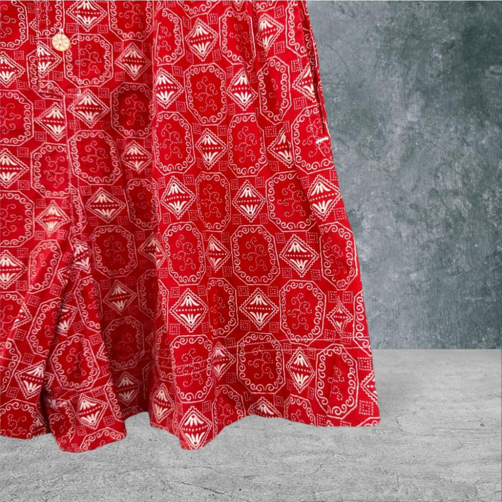 二手 ESPRIT EDC 香港製 紅 棉麻佩利斯花紋前開扣腰身短褲M 無袖 連身褲 VA712﹝凡賽蘇﹞-細節圖3