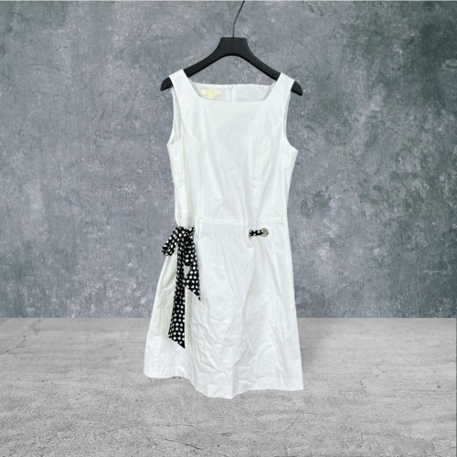 二手 MISS IRIS 白 彈性棉麻腰部緞帶綁繩 無袖 洋裝 VA711﹝凡賽蘇﹞