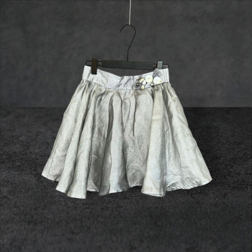 二手 abula 銀 銀蔥歐根紗寶石珠花貝殼造型腰飾 短裙 VA708﹝凡賽蘇﹞
