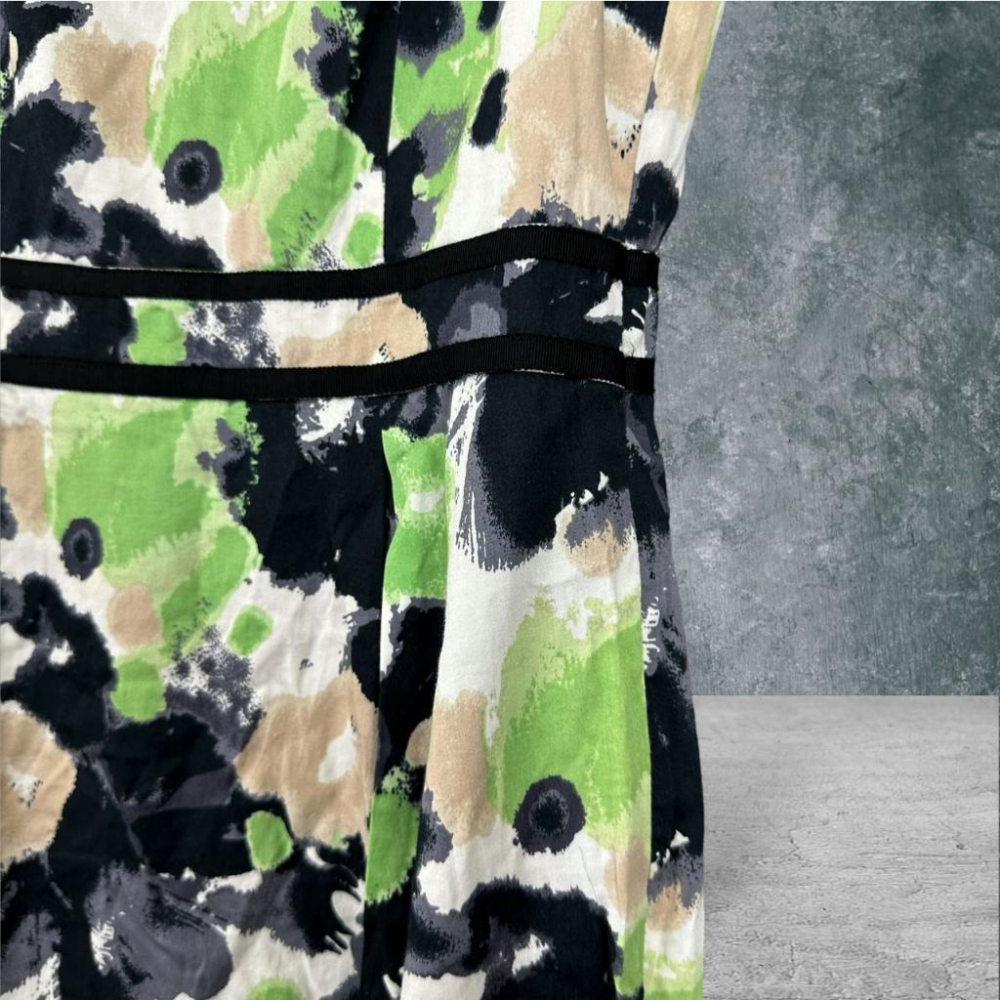 二手 IROO 綠黑 彈性棉麻渲染花紋38號 無袖 洋裝 VA703﹝凡賽蘇﹞-細節圖3