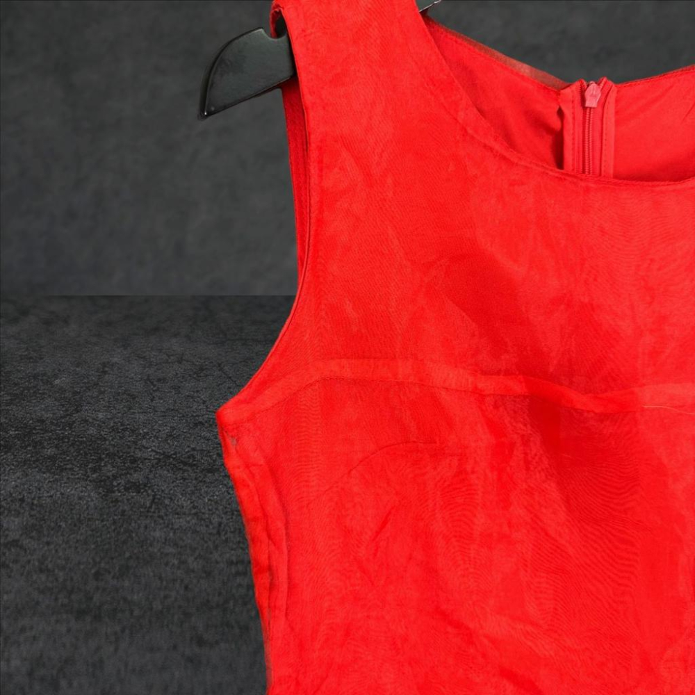 二手 紅 光澤漸層雪紡層次蛋糕裙 無袖 洋裝 VA617 ﹝凡賽蘇﹞-細節圖2