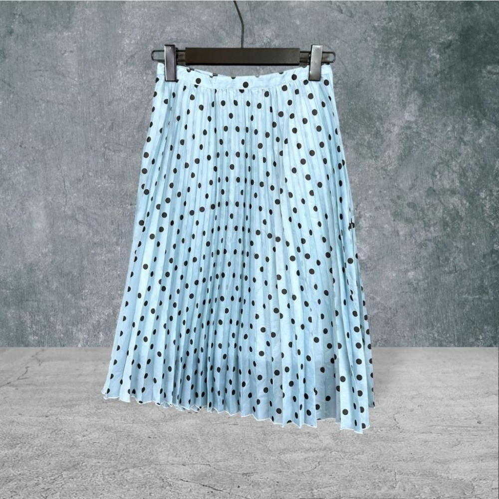 二手 KONJIN 湖水藍 光澤緞面波點壓褶過膝百褶裙 愛麗絲夢遊仙境 長裙 VA520 ﹝凡賽蘇﹞-細節圖3