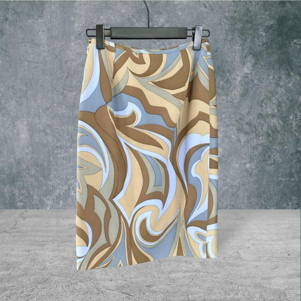 二手 NATURAL BEAUTY 日本製 咖啡藍 佩利斯花紋彈性棉過膝窄裙 長裙 VA520 ﹝凡賽蘇﹞-細節圖3