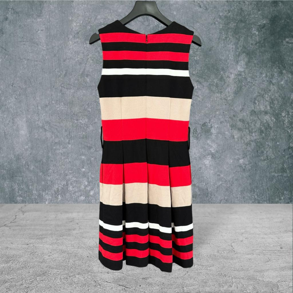 二手 XING 紅黑 高質感棉質復古美式條紋蓬裙 法式溫柔赫本風夏日海灘渡假 無袖洋裝 VA512 ﹝凡賽蘇﹞-細節圖4