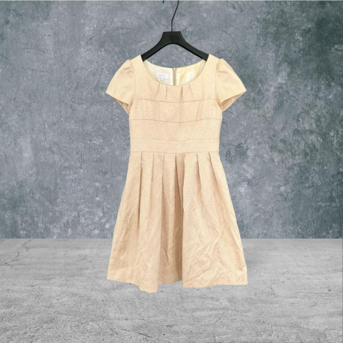 二手 IRIS 米白 玫瑰花紋光澤布面材質挺蓬裙小洋裝 短袖 洋裝 VA512 ﹝凡賽蘇﹞