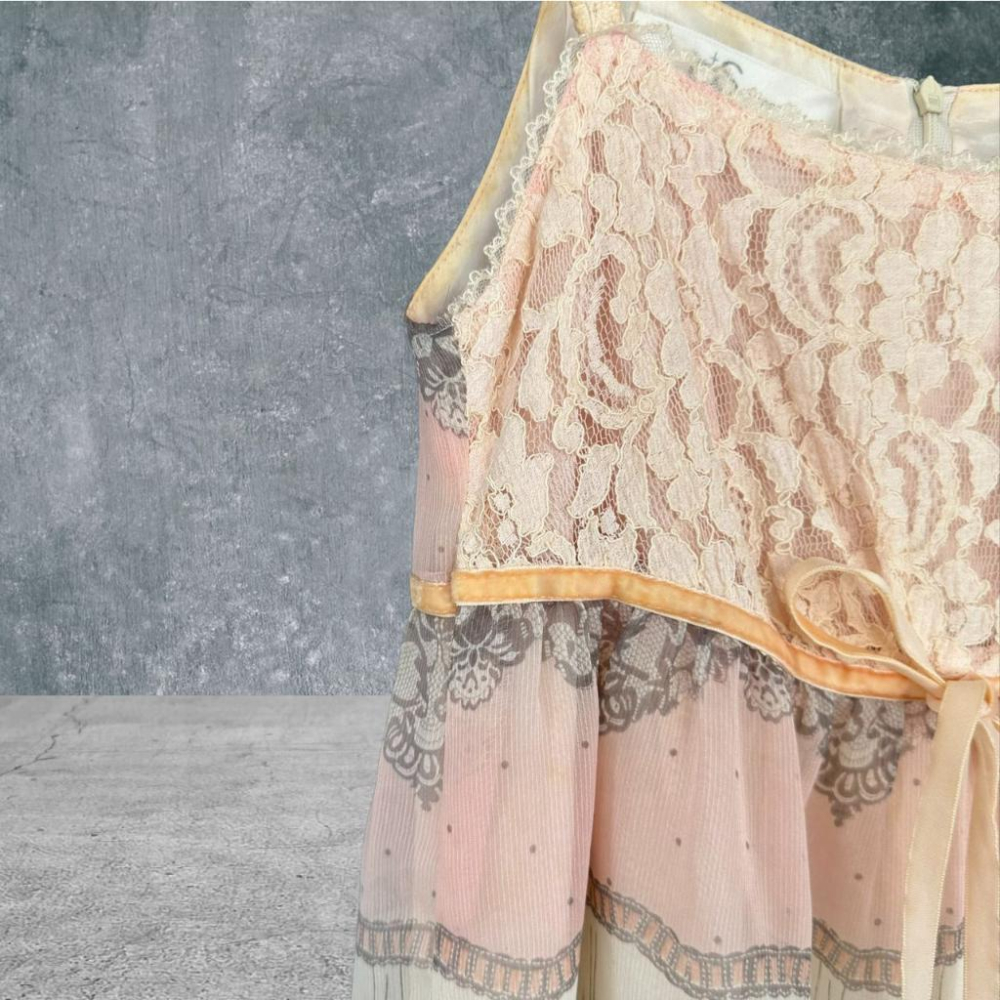 二手 PS 粉色 網紗蕾絲細肩帶拼接光澤雪紡印花裙擺 無袖 洋裝 VA505 ﹝凡賽蘇﹞-細節圖2
