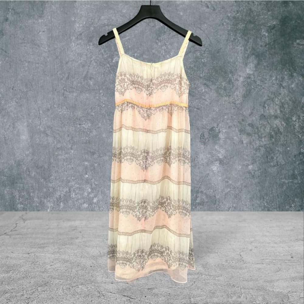 二手 PS 粉色 網紗蕾絲細肩帶拼接光澤雪紡印花裙擺 無袖 洋裝 VA505 ﹝凡賽蘇﹞-細節圖3