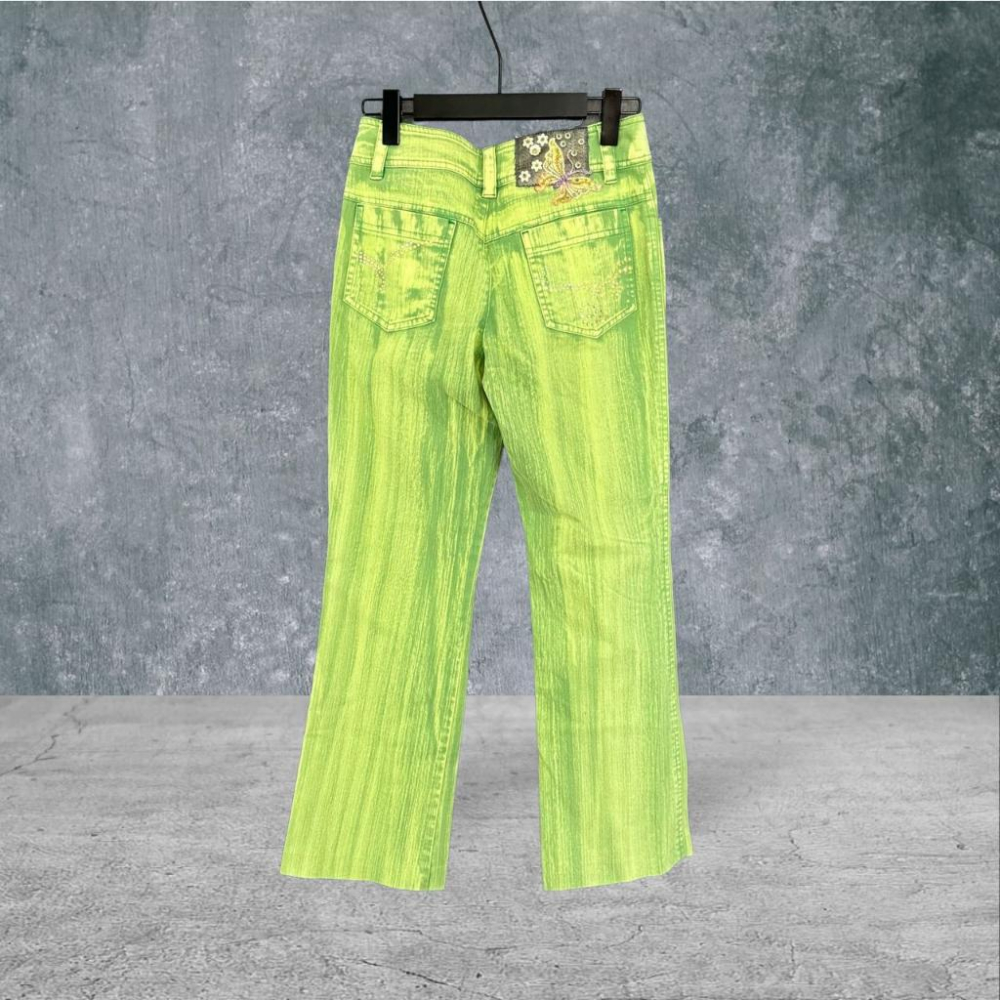 二手 MEIJYCHIN 綠色 刷色亮片縫珠裝飾喇叭 彈性顯瘦牛仔 長褲 VA505 ﹝凡賽蘇﹞-細節圖3