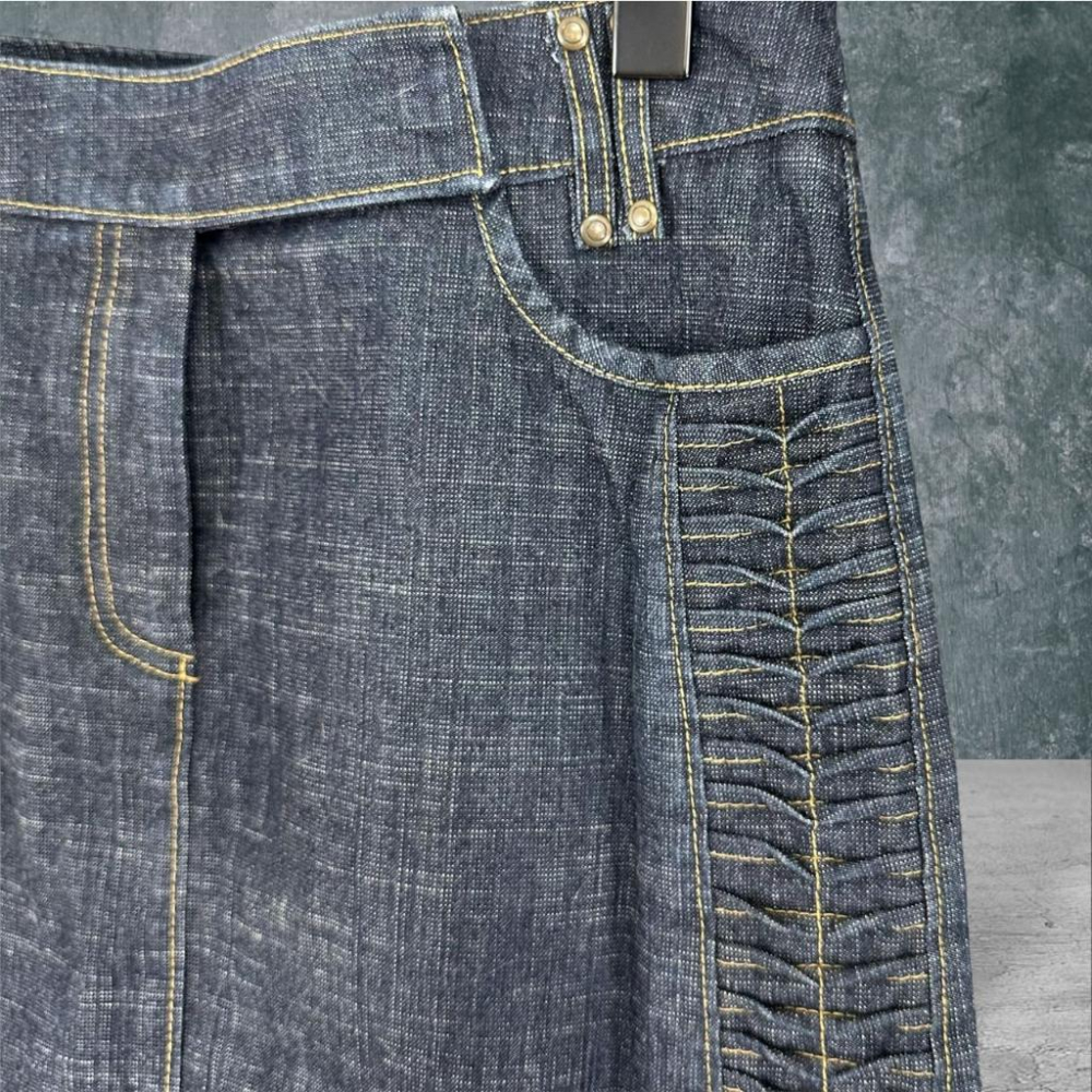 二手 U2WOMEN 香港製 深藍 高質感側邊抓皺彈性顯瘦 牛仔 短裙 VA505 ﹝凡賽蘇﹞-細節圖3