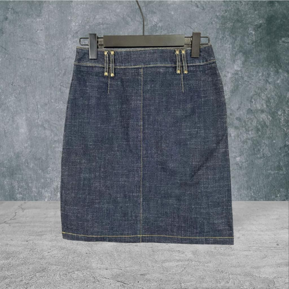 二手 U2WOMEN 香港製 深藍 高質感側邊抓皺彈性顯瘦 牛仔 短裙 VA505 ﹝凡賽蘇﹞-細節圖4