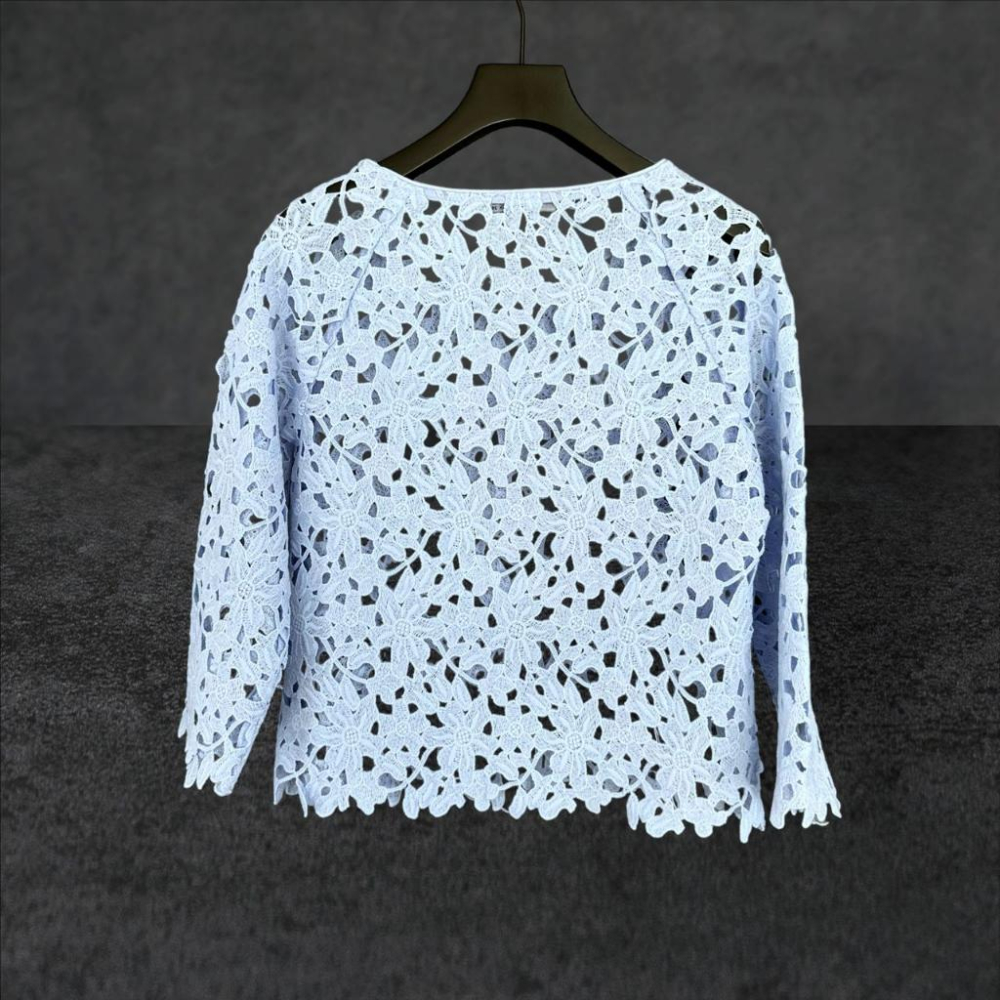 二手 StyleEngin 韓國製 藍色 針織緹花簍空透膚造型 浪漫氣質渡假 長袖 襯衫 VA505 ﹝凡賽蘇﹞-細節圖3
