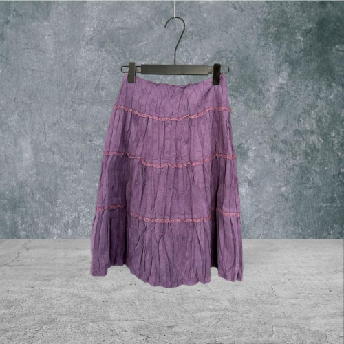 二手 PARADISO 紫色 麂皮皺摺蕾絲裝飾蛋糕裙 短裙 VA430 ﹝凡賽蘇﹞