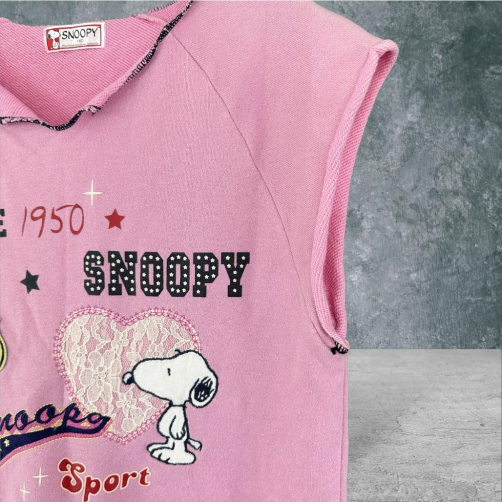 二手 SNOOPY 粉色 純棉銀蔥運動風史努比正品 背心 VA426 ﹝凡賽蘇﹞-細節圖2