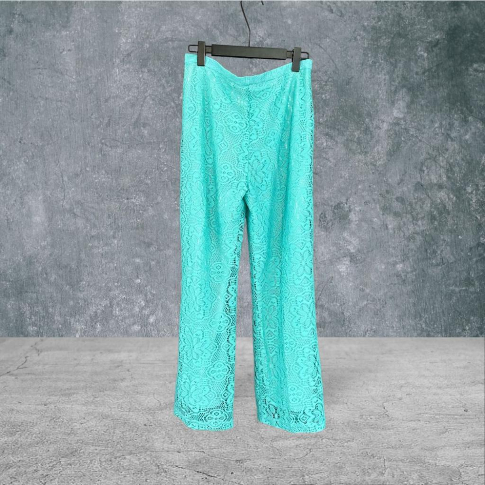 二手 CLARE 湖水綠 蕾絲緹花簍空透膚小喇叭 長褲 VA426 ﹝凡賽蘇﹞-細節圖3
