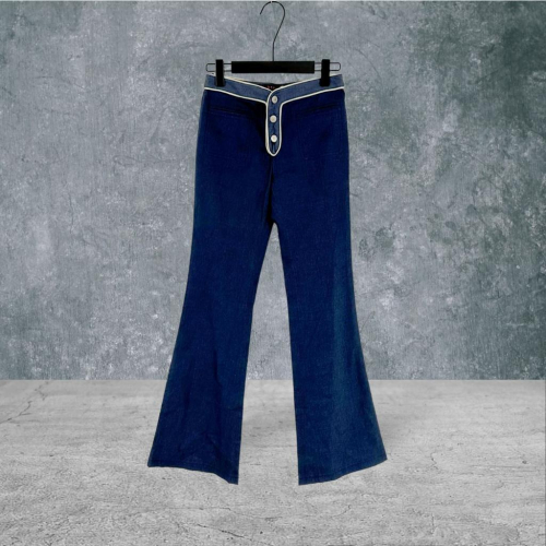 二手 brett2 香港製 藍色 萊卡造型腰帶三扣大喇叭 長褲 VA422 ﹝凡賽蘇﹞