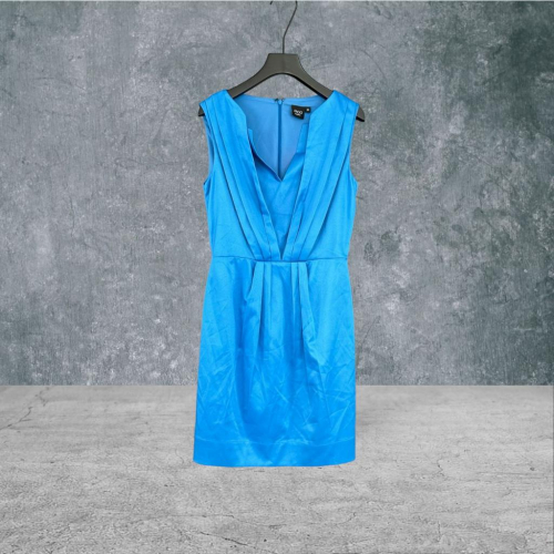 二手 IROO 水藍 光澤緞布壓摺V領 無袖洋裝 VA422 ﹝凡賽蘇﹞