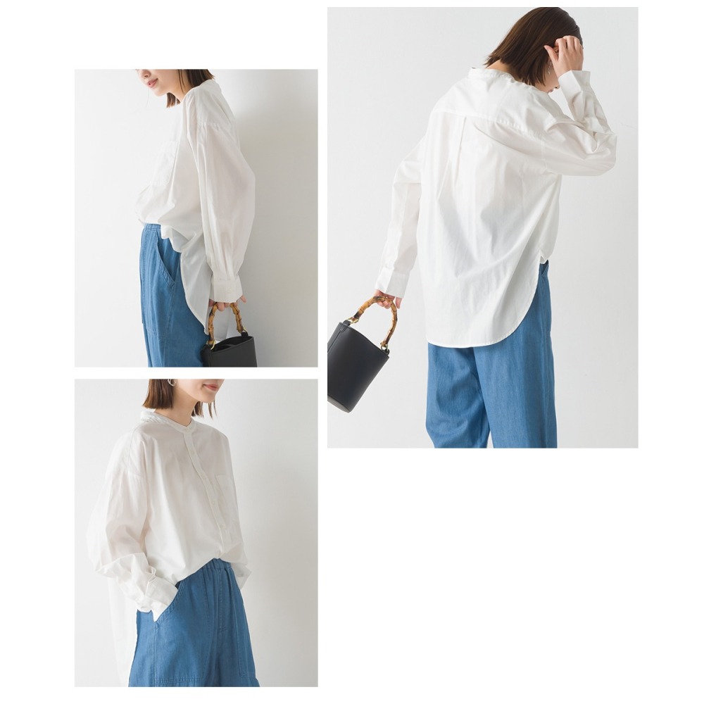 【預購】日本 OMNES 水洗棉立領寬鬆襯衫-細節圖4
