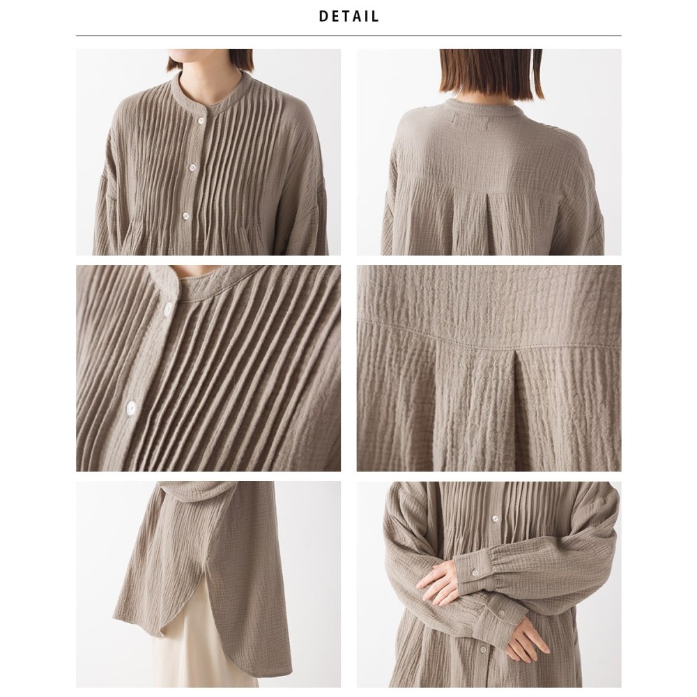 【預購】日本 OMNES 壓褶設計2重紗長袖襯衫-細節圖9