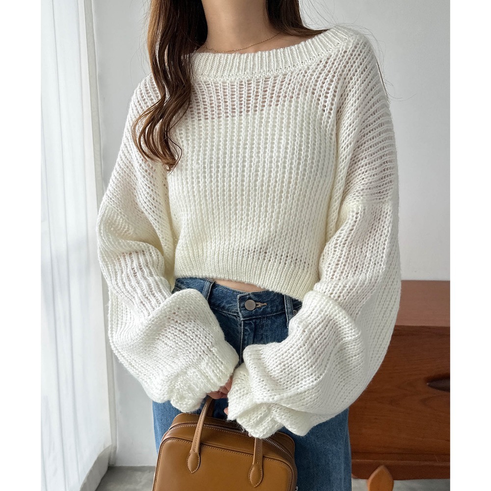 【預購】日本 Alma Design 仿馬海毛短版透視感針織上衣-規格圖11