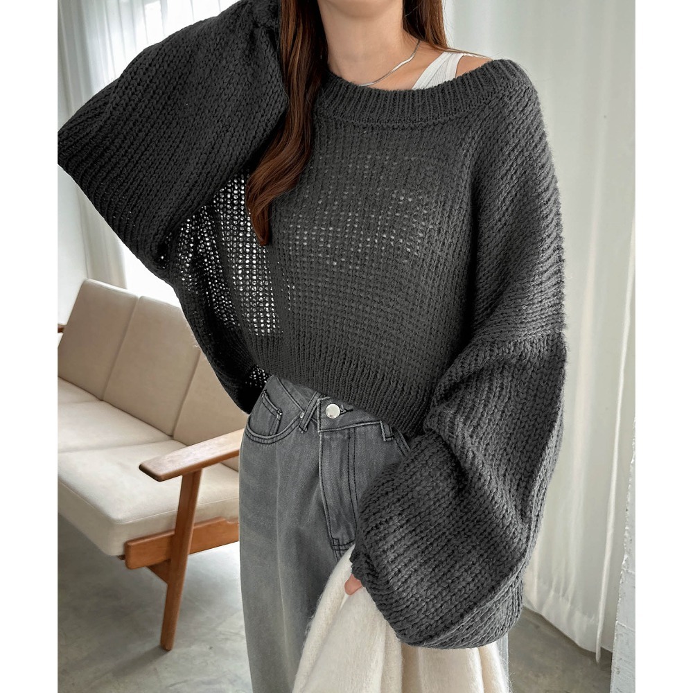 【預購】日本 Alma Design 仿馬海毛短版透視感針織上衣-規格圖11