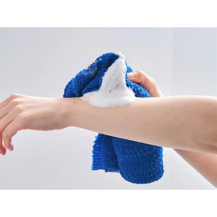 【預購】日本 Aisen 男用親膚洗澡巾120cm(藍波紋)-細節圖3