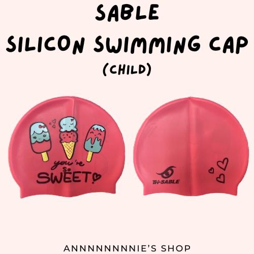 【SABLE】現貨黑貂兒童矽膠泳帽 花色可愛 鯊魚🦈冰淇淋🍦愛心🌈衝浪🏄 防水 防滑 矽帽 兒童泳帽-細節圖3