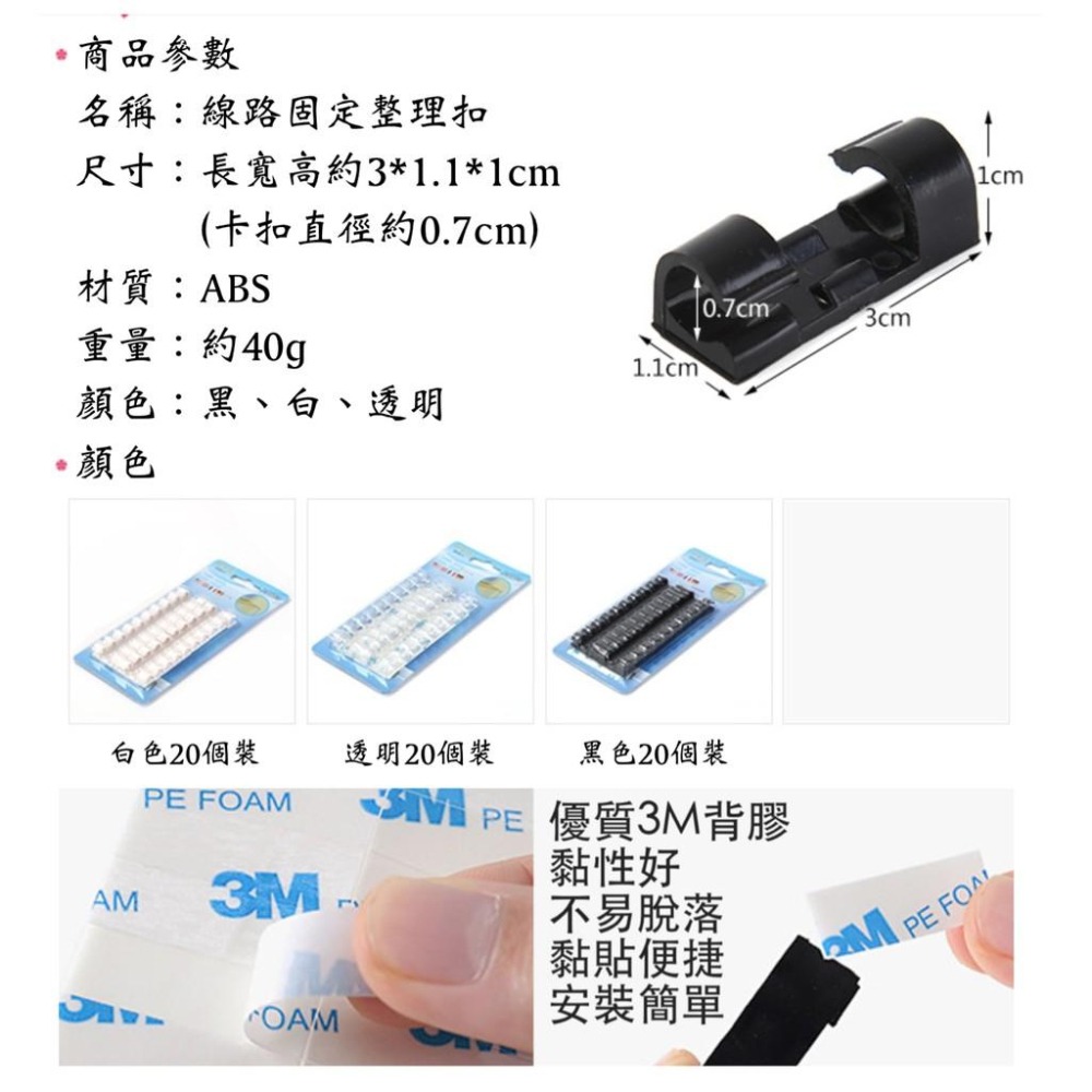 2卡40入 整線扣 線材理線器 附3M雙面膠 配線器 理線夾 線路固定 整理座 固線器 固定器 固線夾集線器 電線收納器-細節圖4