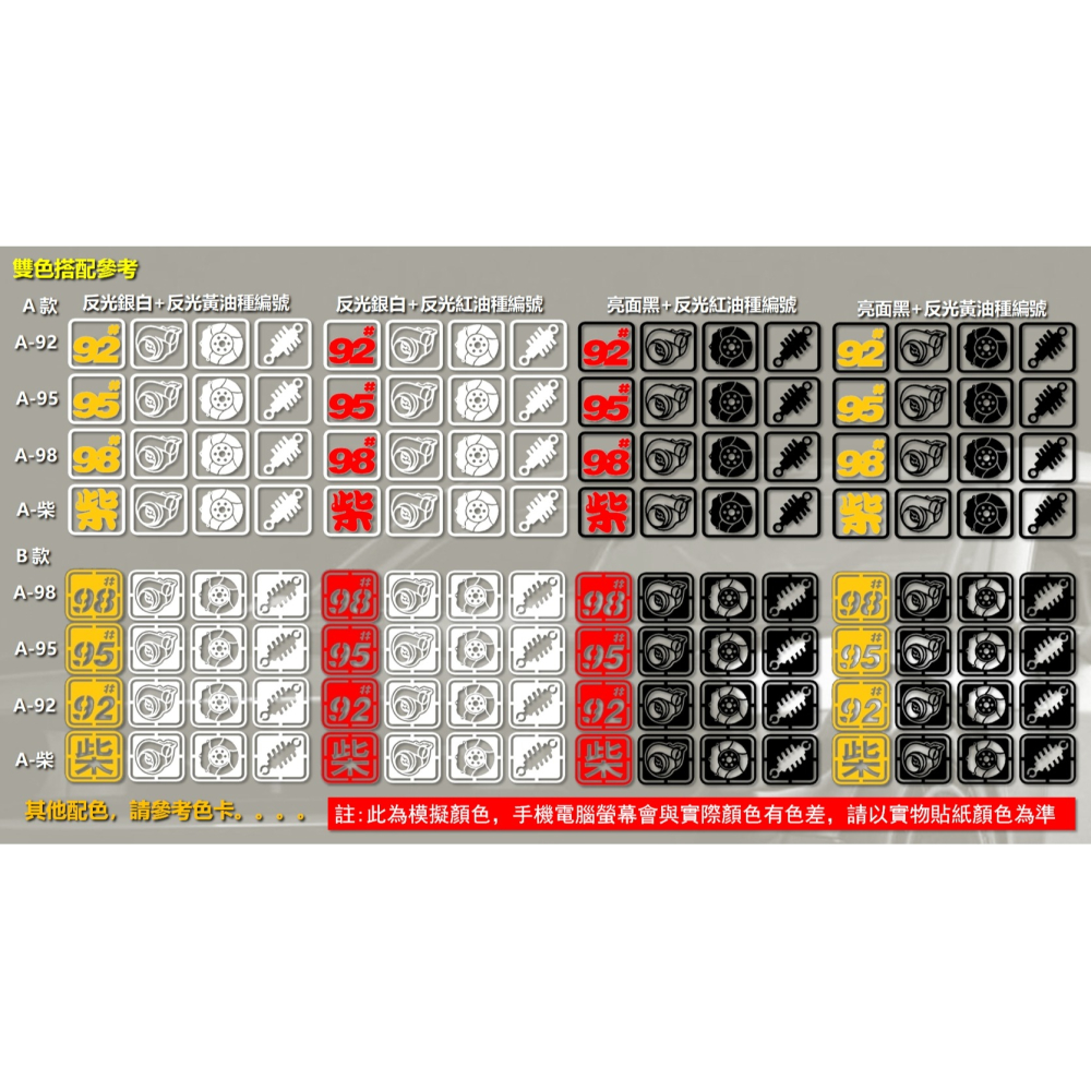 2張 加油 防水 貼紙 油型 92/95/98柴 後擋貼 反光貼 避震器煞車碟盤自然進氣渦輪增壓 客製 車貼 ICON-細節圖7