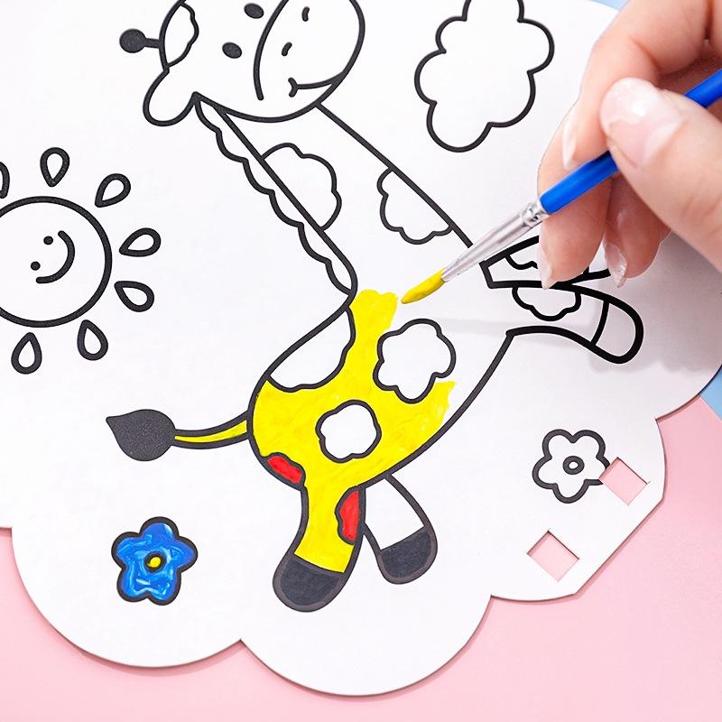 【小資特】兒童卡通DIY塗鴉彩繪扇子 填色小扇子 幼兒園益智小禮品 創意塗鴉扇 手工填色-細節圖3