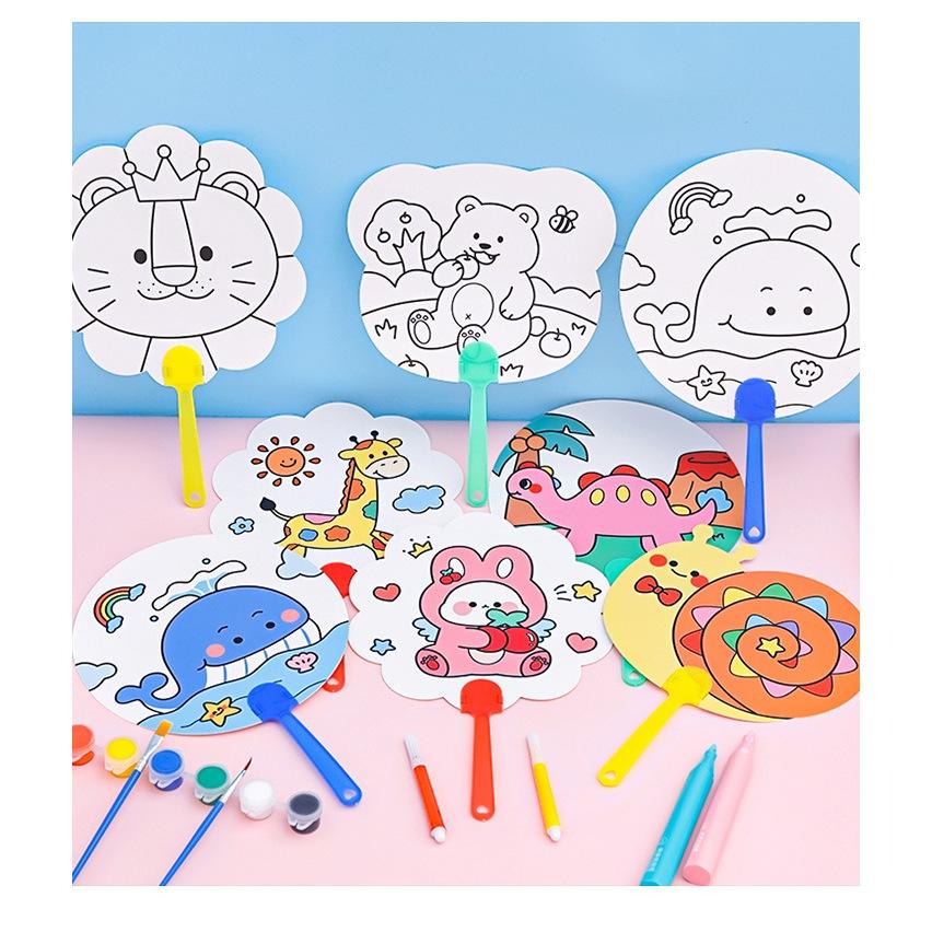 【小資特】兒童卡通DIY塗鴉彩繪扇子 填色小扇子 幼兒園益智小禮品 創意塗鴉扇 手工填色-細節圖8