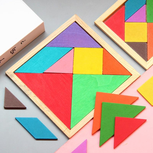 【小資特】木製七巧板 彩色七巧板 益智玩具 木質拼圖拼板 腦力開發玩具 教益玩具 拼圖玩具 早教 兒童