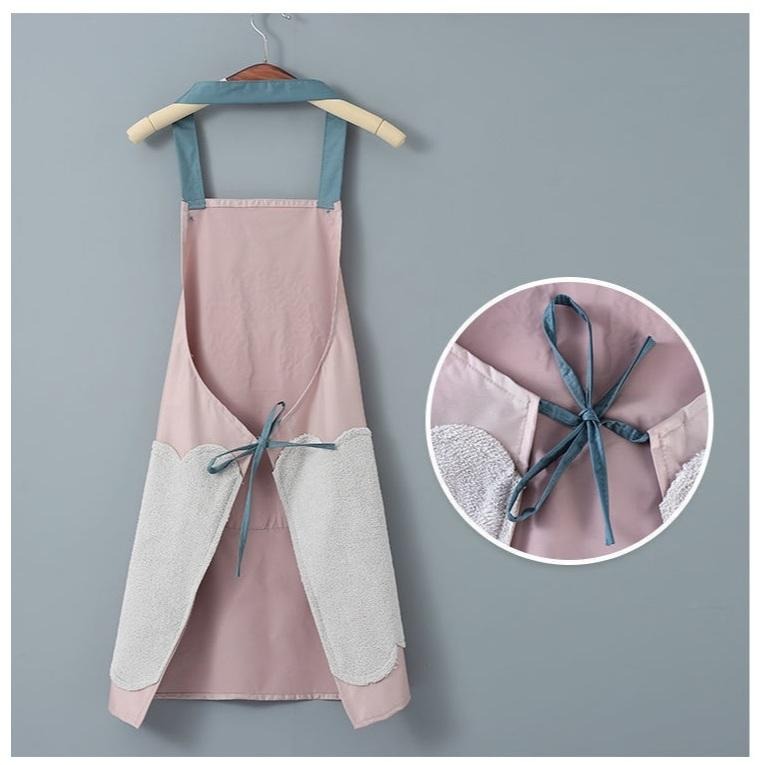 【小資特】 防水擦手圍裙 圍裙 防水圍裙 擦手圍裙 大口袋圍裙 防水防油 可擦手圍裙 花環兔 廚房-細節圖5