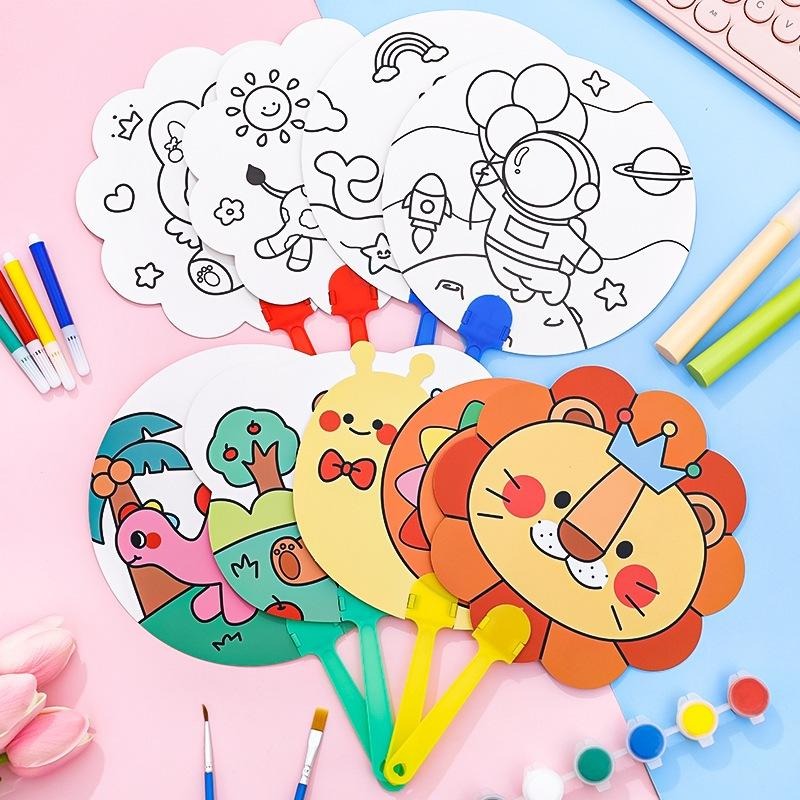 【小資特】兒童卡通DIY塗鴉彩繪扇子 填色小扇子 幼兒園益智小禮品 創意塗鴉扇 手工填色-細節圖4
