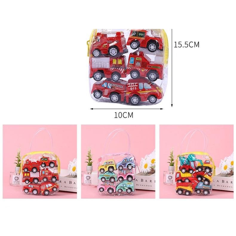 【小資特】提袋車 兒童迴力小汽車 玩具1袋6輛 迷你工程車 迷你消防車 迴力工程車  迴力消防車 玩具提袋-細節圖2