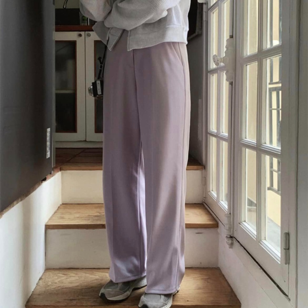 韓國 SLOWAND 鬆緊腰圍 萊卡滌綸 #直筒微闊腿褲 #腿型完全修飾 👖🦵🏻紫-細節圖3