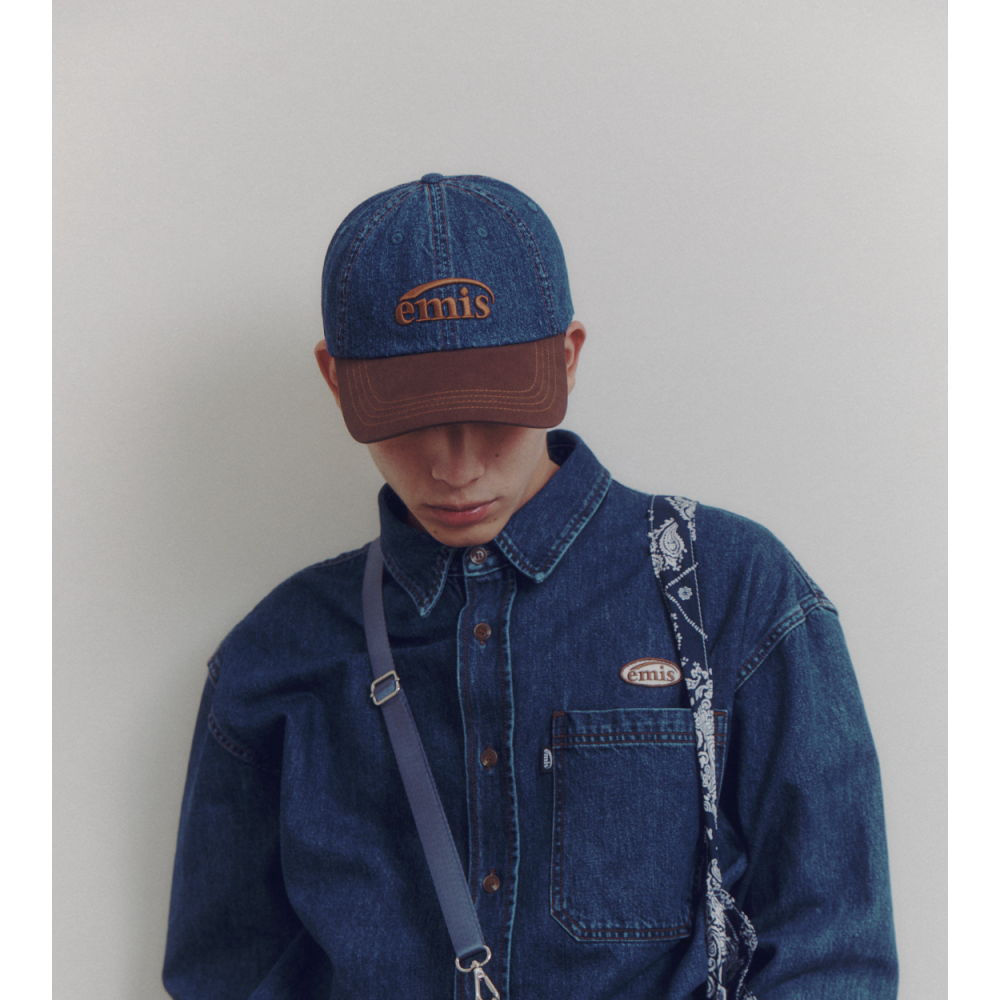 🇰🇷 韓國 emis 棒球帽 水洗丹寧 牛仔棕色 WASHED DENIM BALL CAP Brown-細節圖7