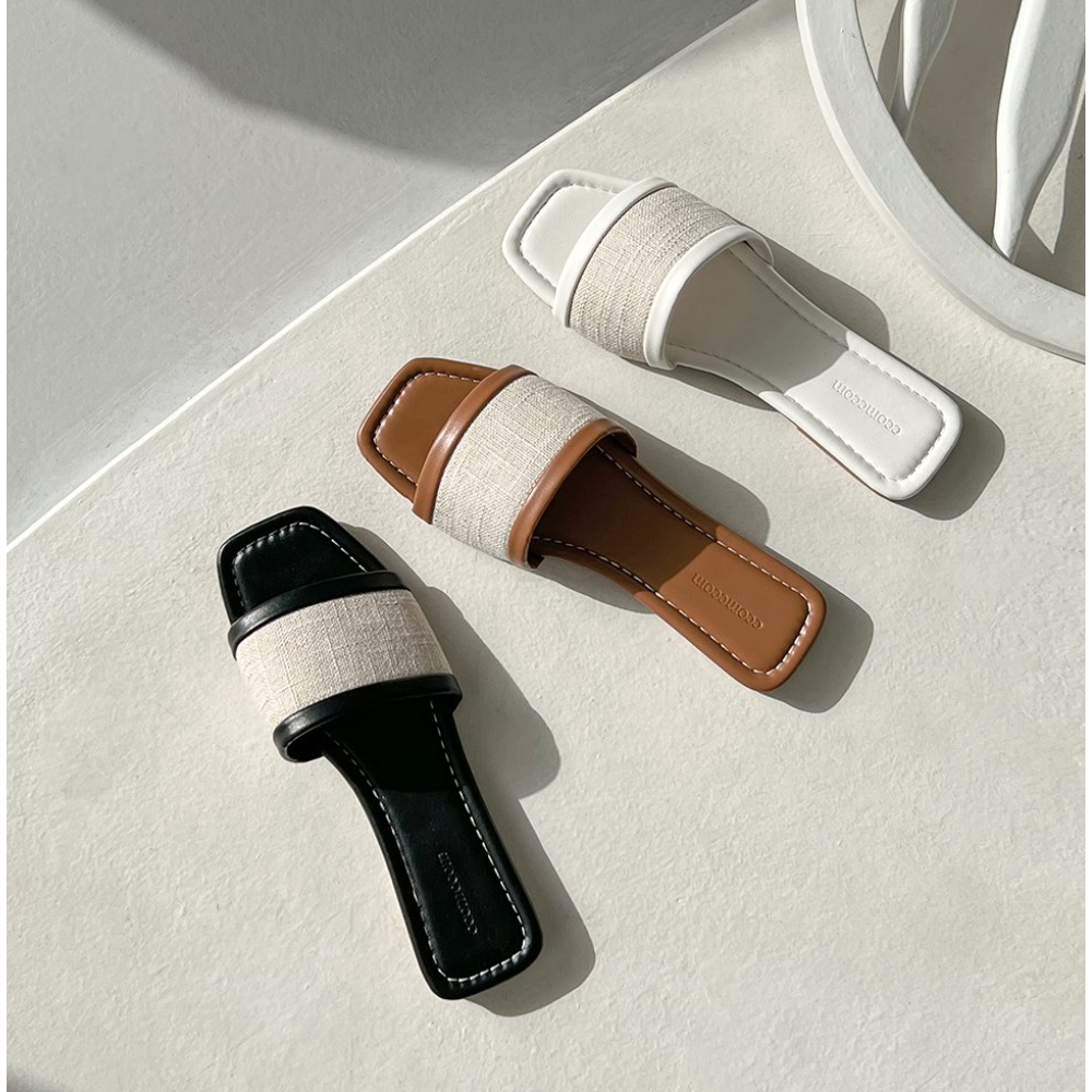 🇰🇷 韓國同步上新 ccomcom 撞色皮革 平底涼拖鞋-細節圖5