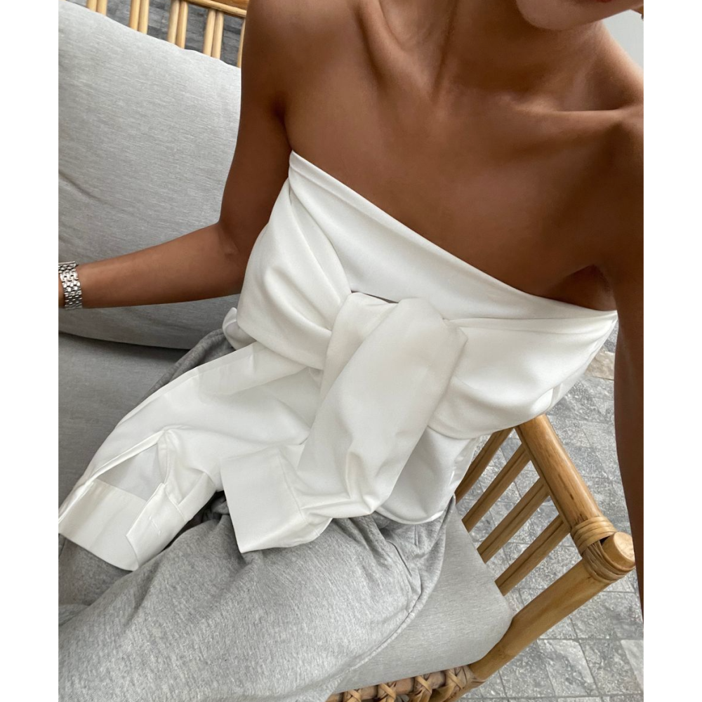 🇰🇷 韓國同步上新ＦＡＴＡＬＪ 假襯衫袖設計 平口上衣 （鬆緊）-細節圖4