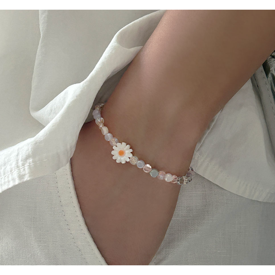 🇰🇷 韓國 樂天百貨飾品品牌 jeint 純手工小雛菊 天然母貝 極光水晶 串珠 手環-細節圖3