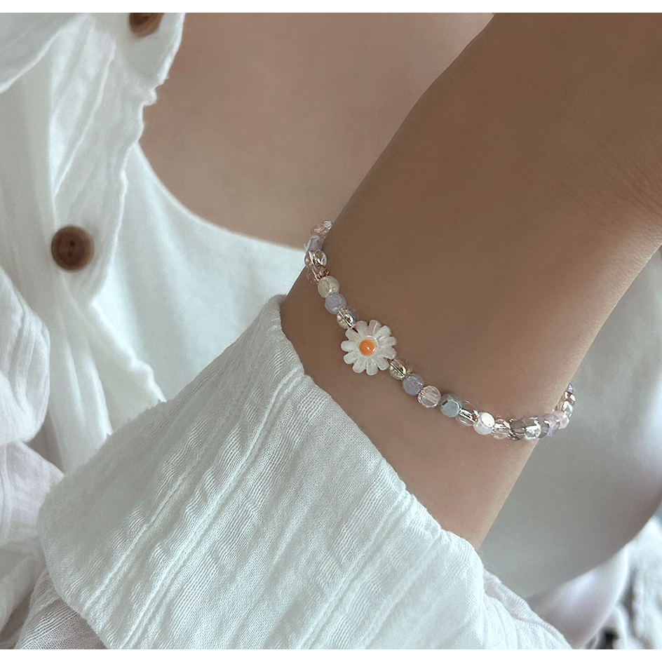 🇰🇷 韓國 樂天百貨飾品品牌 jeint 純手工小雛菊 天然母貝 極光水晶 串珠 手環-細節圖4