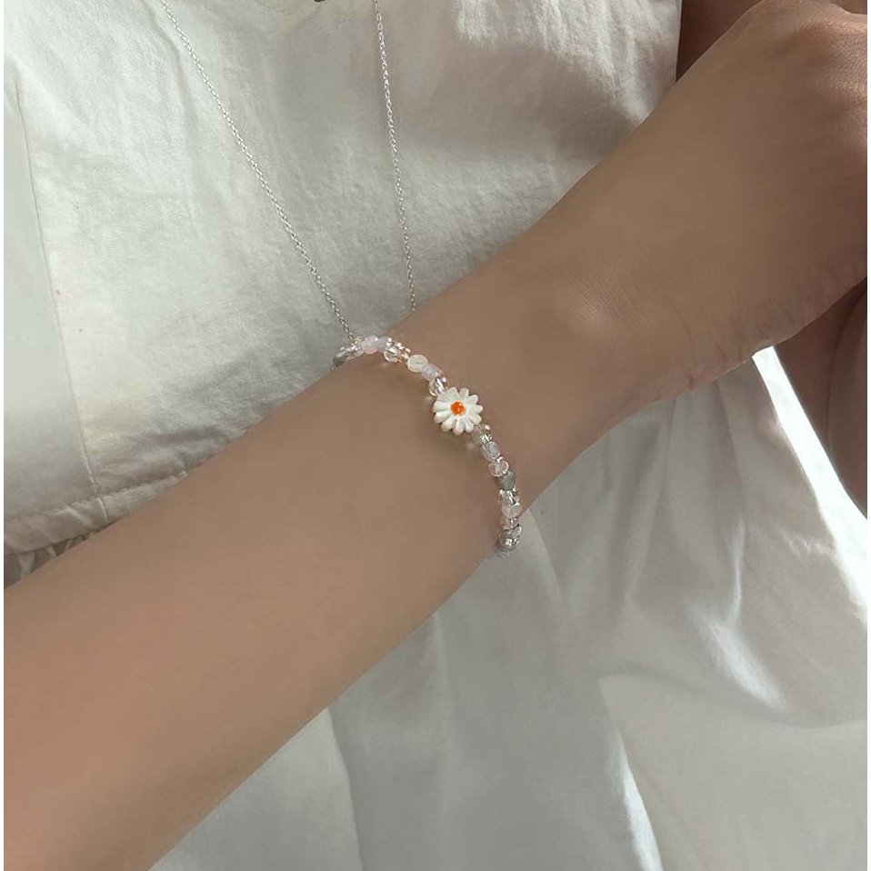 🇰🇷 韓國 樂天百貨飾品品牌 jeint 純手工小雛菊 天然母貝 極光水晶 串珠 手環-細節圖10