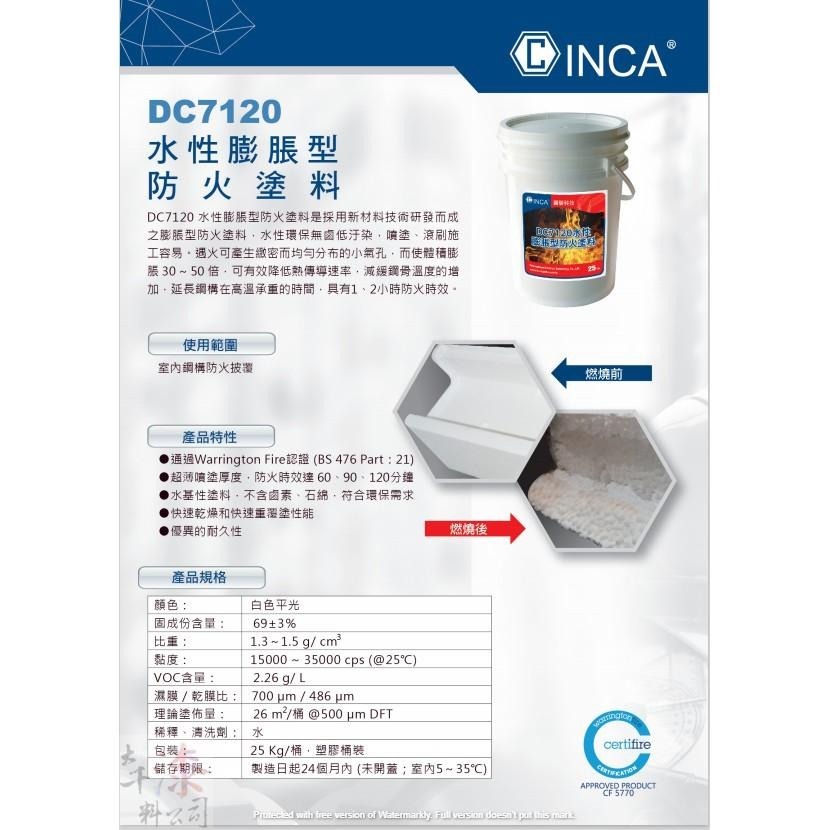 INCA水性膨脹型鋼構防火漆DC7120(25公斤裝) 免運費 防火時效漆水性防火塗料 具有1、2小時防火時效-細節圖2