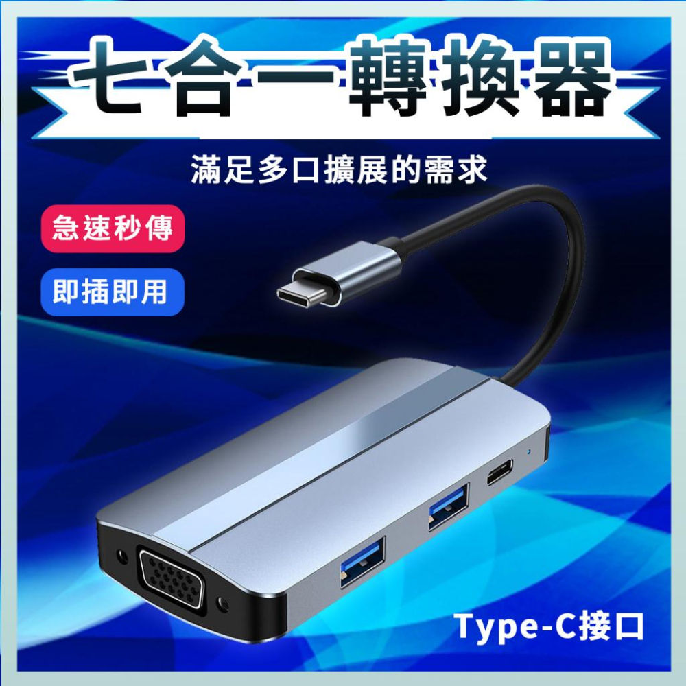 多功能轉接器 集線器type-c擴展器七合一USB+HDMI+USB-C+音頻+PD+VGA電腦 充電 擴充器 讀卡機-細節圖2