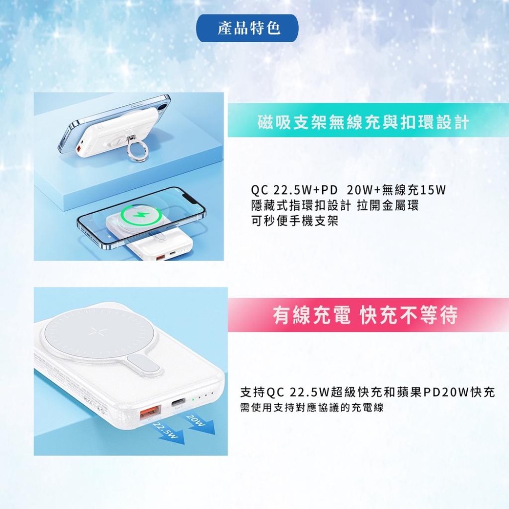 MagSafe 行動電源 磁吸無線充 外接電池 PD+QC手機支架 行動電源 適用 蘋果 iPhone 14 13 12-細節圖2