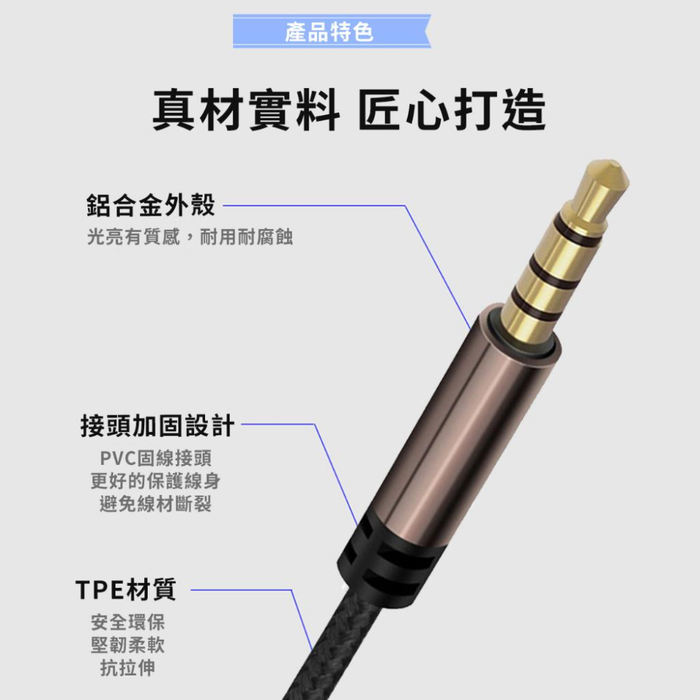 3.5mm 音源線 立體聲麥克風音源線 音源線 1米 2米 3米 公對公 AUX IN 音頻線 台灣現貨 AUX音源線-細節圖2