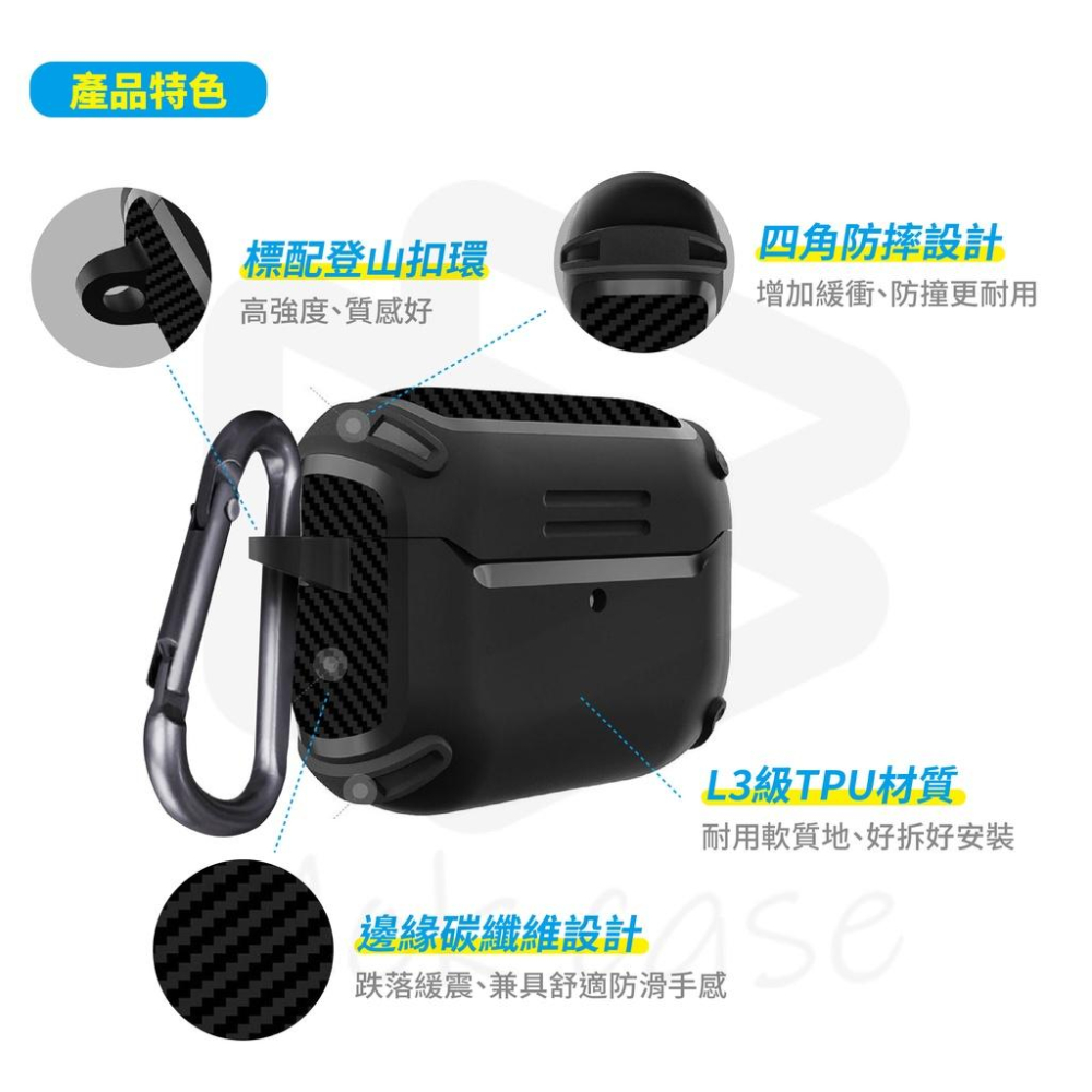 現貨AirPods pro 1 2 3 代 雷神盾保護套 碳纖維軟殼 Apple  防摔 蘋果耳機 耳機殼 卡夢 耳機套-細節圖2