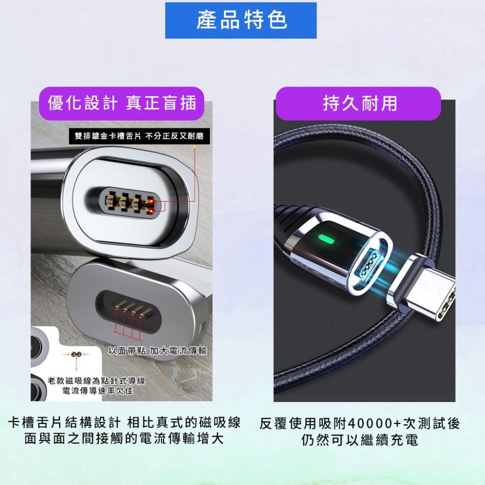 三合一60W充電線 USB快充磁吸 360度磁吸線 Type-C,Lightning,Micro-USB 三合1 磁吸充-細節圖5
